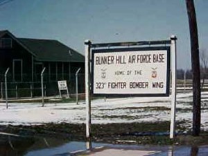 A historic picture of the Bunker Hill Air Force Base welcome sign.