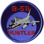 B-58 Hustler patch with the plane in the middle with a double blue background.