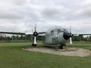 A nearly front facing photo of the C-119 Flying Boxcar.