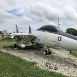 Three quarters view of the F-14 Tomcat plane.