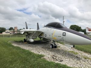 Three quarters view of the F-14 Tomcat plane.