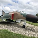 Three quarters view of the F-4 Phantom in its camo pattern.