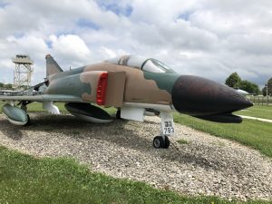Three quarters view of the F-4 Phantom in its camo pattern.