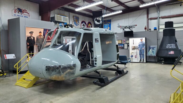 A picture of the partial Huey helicopter inside the Heritage Museum.