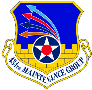 434th Refueling Wing badge with four arrows, castle wall, and air force star in the middle.