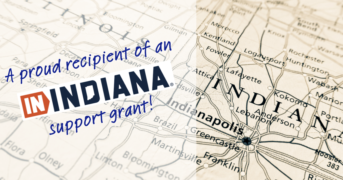 A map of Indiana overlaid with the the Indian Tourism Board's logo and the words " A proud recipient of an . . . support grant."